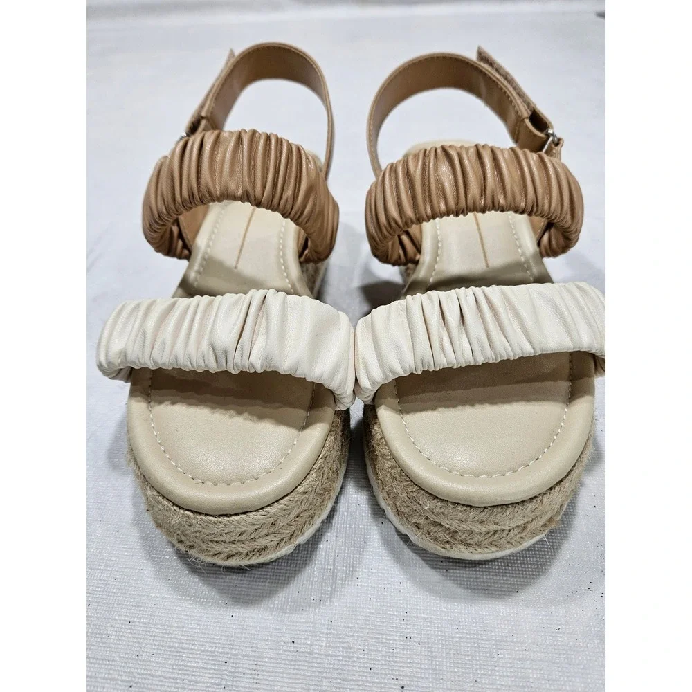 Dolce Vita Mizza Platform Espadrille Sandals Cream Tan Ruched Straps Womens 6.5M